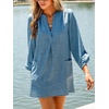 CUPSHE Women’s Swimsuit Coverup Shirt Bathing Suit Cover Up Dress | The Lightweight Beach Cover Up Shirt, Long Sleeve Bathing Suit Coverup Dress with Pockets is perfect for beach days(Blue)