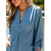 CUPSHE Women’s Swimsuit Coverup Shirt Bathing Suit Cover Up Dress | The Lightweight Beach Cover Up Shirt, Long Sleeve Bathing Suit Coverup Dress with Pockets is perfect for beach days(Blue)