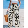 CUPSHE Women’s Wide Leg Beach Pants – Tropical Floral Vacation Cover Up | Soft & comfortable. High waist, flowy wide leg with side pocket(Beige-leaves)