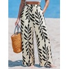 CUPSHE Women’s Wide Leg Beach Pants – Tropical Floral Vacation Cover Up | Soft & comfortable. High waist, flowy wide leg with side pocket(Beige-leaves)