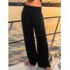 CUPSHE Women’s Wide Leg Beach Pants – Tropical Floral Vacation Cover Up | Soft & comfortable. High waist, flowy wide leg with side pocket(Black-solid)