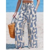 CUPSHE Women’s Wide Leg Beach Pants – Tropical Floral Vacation Cover Up | Soft & comfortable. High waist, flowy wide leg with side pocket(Blue)