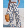 CUPSHE Women’s Wide Leg Beach Pants – Tropical Floral Vacation Cover Up | Soft & comfortable. High waist, flowy wide leg with side pocket(Blue)