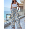 CUPSHE Women’s Wide Leg Beach Pants – Tropical Floral Vacation Cover Up | Soft & comfortable. High waist, flowy wide leg with side pocket(Blue)