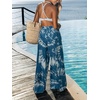 CUPSHE Women’s Wide Leg Beach Pants – Tropical Floral Vacation Cover Up | Soft & comfortable. High waist, flowy wide leg with side pocket(Blue-2)