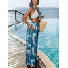 CUPSHE Women’s Wide Leg Beach Pants – Tropical Floral Vacation Cover Up | Soft & comfortable. High waist, flowy wide leg with side pocket(Blue-2)