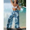 CUPSHE Women’s Wide Leg Beach Pants – Tropical Floral Vacation Cover Up | Soft & comfortable. High waist, flowy wide leg with side pocket(Blue-2)