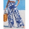 CUPSHE Women’s Wide Leg Beach Pants – Tropical Floral Vacation Cover Up | Soft & comfortable. High waist, flowy wide leg with side pocket(Blue-flower)