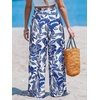 CUPSHE Women’s Wide Leg Beach Pants – Tropical Floral Vacation Cover Up | Soft & comfortable. High waist, flowy wide leg with side pocket(Blue-flower)