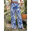 CUPSHE Women’s Wide Leg Beach Pants – Tropical Floral Vacation Cover Up | Soft & comfortable. High waist, flowy wide leg with side pocket(Blue-flower)