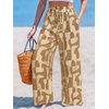 CUPSHE Women’s Wide Leg Beach Pants – Tropical Floral Vacation Cover Up | Soft & comfortable. High waist, flowy wide leg with side pocket(Brown)