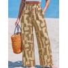 CUPSHE Women’s Wide Leg Beach Pants – Tropical Floral Vacation Cover Up | Soft & comfortable. High waist, flowy wide leg with side pocket(Brown)