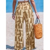 CUPSHE Women’s Wide Leg Beach Pants – Tropical Floral Vacation Cover Up | Soft & comfortable. High waist, flowy wide leg with side pocket(Brown)