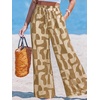 CUPSHE Women’s Wide Leg Beach Pants – Tropical Floral Vacation Cover Up | Soft & comfortable. High waist, flowy wide leg with side pocket(Brown)