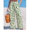 CUPSHE Women’s Wide Leg Beach Pants – Tropical Floral Vacation Cover Up | Soft & comfortable. High waist, flowy wide leg with side pocket(Green)