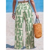 CUPSHE Women’s Wide Leg Beach Pants – Tropical Floral Vacation Cover Up | Soft & comfortable. High waist, flowy wide leg with side pocket(Green)