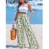 CUPSHE Women’s Wide Leg Beach Pants – Tropical Floral Vacation Cover Up | Soft & comfortable. High waist, flowy wide leg with side pocket(Green)