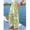 CUPSHE Women’s Wide Leg Beach Pants – Tropical Floral Vacation Cover Up | Soft & comfortable. High waist, flowy wide leg with side pocket(Green-leaves)