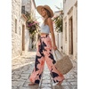 CUPSHE Women’s Wide Leg Beach Pants – Tropical Floral Vacation Cover Up | Soft & comfortable. High waist, flowy wide leg with side pocket(Pink-flower)