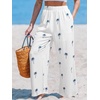 CUPSHE Women’s Wide Leg Beach Pants – Tropical Floral Vacation Cover Up | Soft & comfortable. High waist, flowy wide leg with side pocket(White-3)