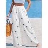 CUPSHE Women’s Wide Leg Beach Pants – Tropical Floral Vacation Cover Up | Soft & comfortable. High waist, flowy wide leg with side pocket(White-3)