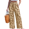 CUPSHE Women’s Wide Leg Beach Pants – Tropical Floral Vacation Cover Up | Soft & comfortable. High waist, flowy wide leg with side pocket(Brown)