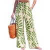 CUPSHE Women’s Wide Leg Beach Pants – Tropical Floral Vacation Cover Up | Soft & comfortable. High waist, flowy wide leg with side pocket(Green-leaves)