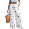 CUPSHE Women’s Wide Leg Beach Pants – Tropical Floral Vacation Cover Up | Soft & comfortable. High waist, flowy wide leg with side pocket(White-3)