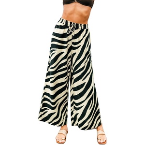 CUPSHE Women’s Wide Leg Beach Pants – Tropical Floral Vacation Cover Up | Soft & comfortable. High waist, flowy wide leg with side pocket(Black-2)