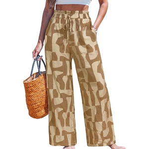 CUPSHE Women’s Wide Leg Beach Pants – Tropical Floral Vacation Cover Up | Soft & comfortable. High waist, flowy wide leg with side pocket(Brown)