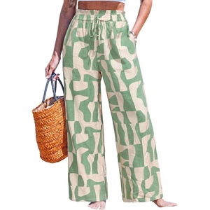 CUPSHE Women’s Wide Leg Beach Pants – Tropical Floral Vacation Cover Up | Soft & comfortable. High waist, flowy wide leg with side pocket(Green)