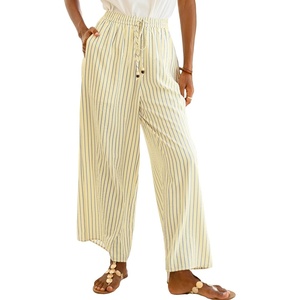 CUPSHE Women’s Wide Leg Beach Pants – Tropical Floral Vacation Cover Up | Soft & comfortable. High waist, flowy wide leg with side pocket(Yellow-green)
